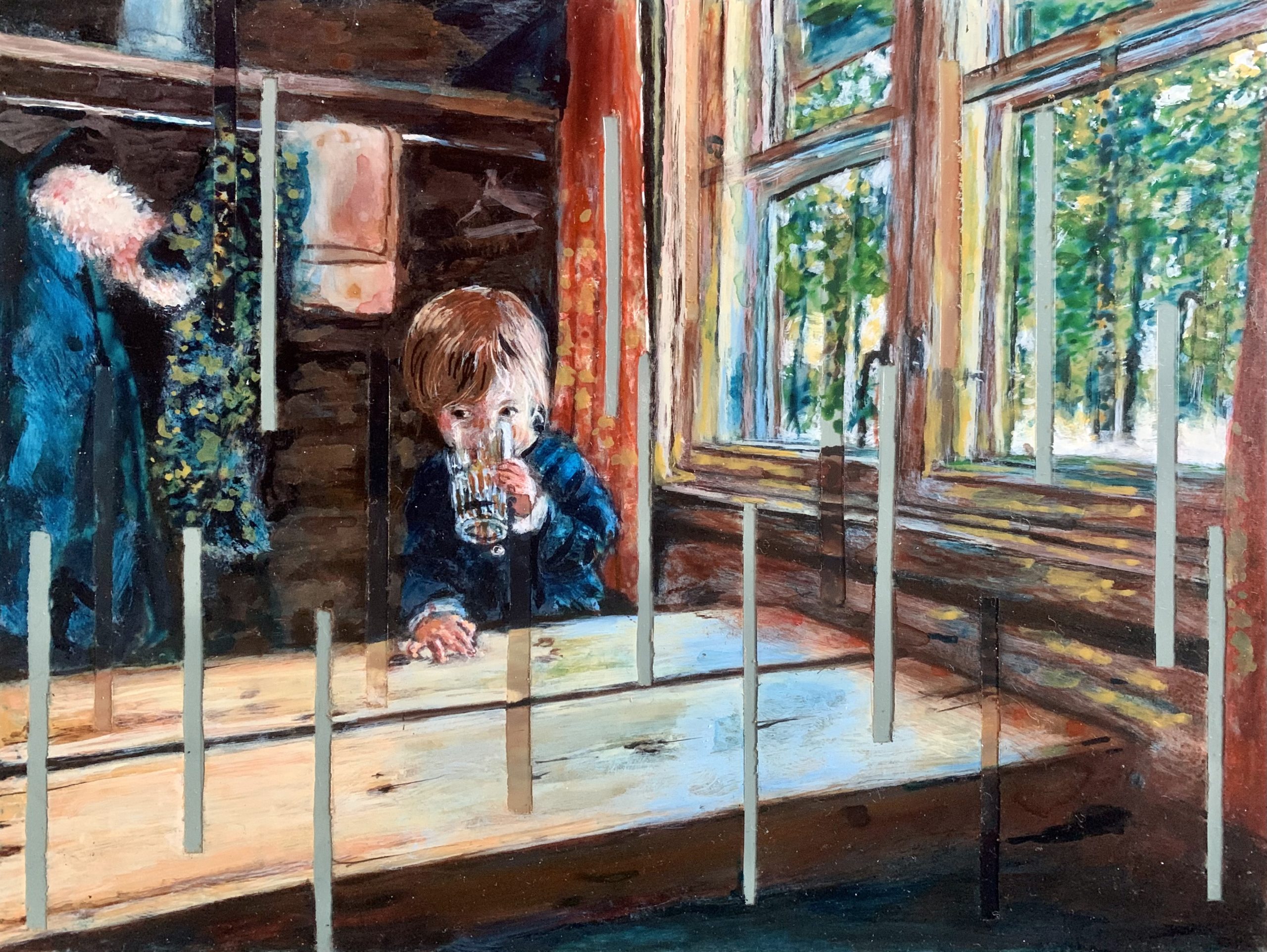 A child in the wood cabin